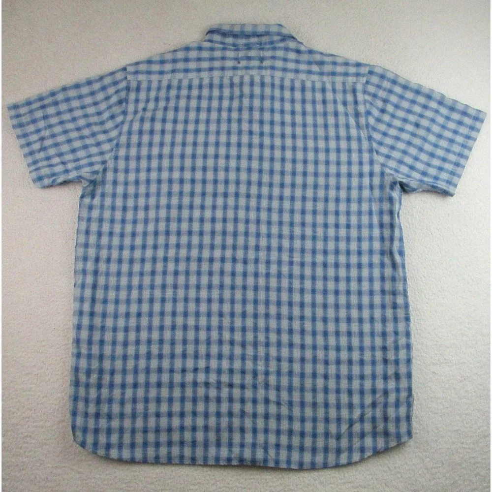 North Face Shirt Mens 2XL Blue White Plaid Short Sleeve Button Up Outdoor Hiking